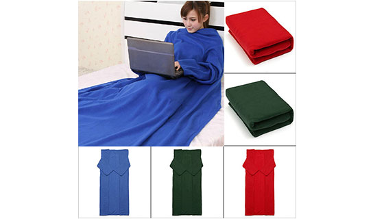 175*130cm Double-sided Plush Blanket With Sleeves