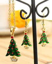 Christmas Tree Santa Claus Enamel Jewelry Set Necklace Earrings