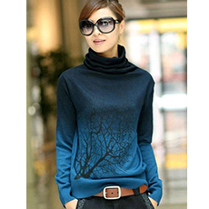 Cashmere Turtleneck Branch Pattern Gradient Color Sweater