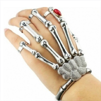 Halloween Silver Punk Rock Skeleton Skull Hand Bone Ring Bracelet