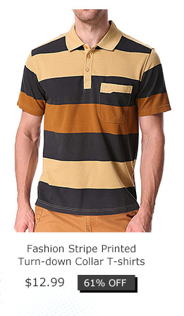 Fashion Stripe Printed Turn-down Collar T-shirts 
